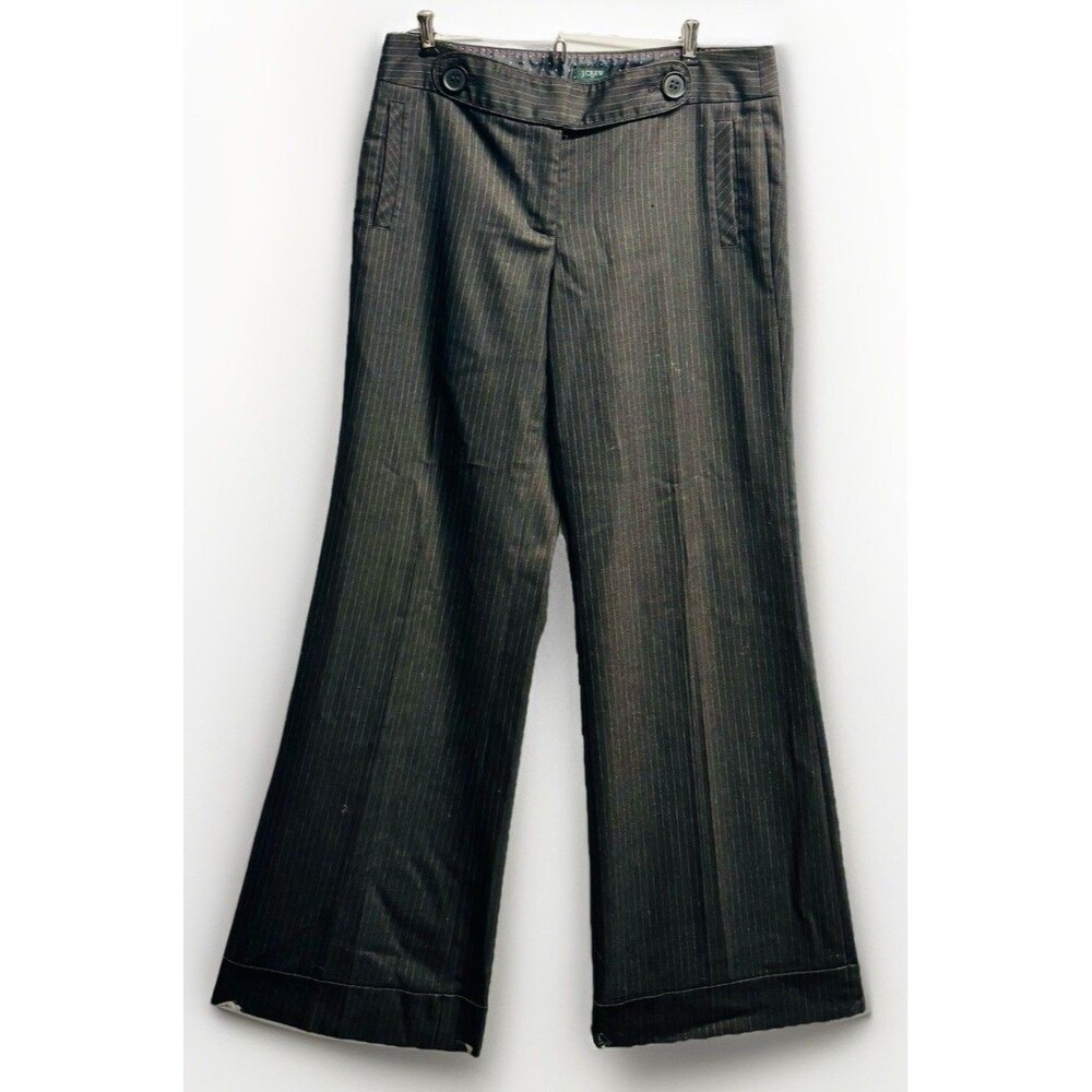 J.Crew Wide Leg Wool Blend Dress Pants Black Pinstripe Sz 10 Favorite fit